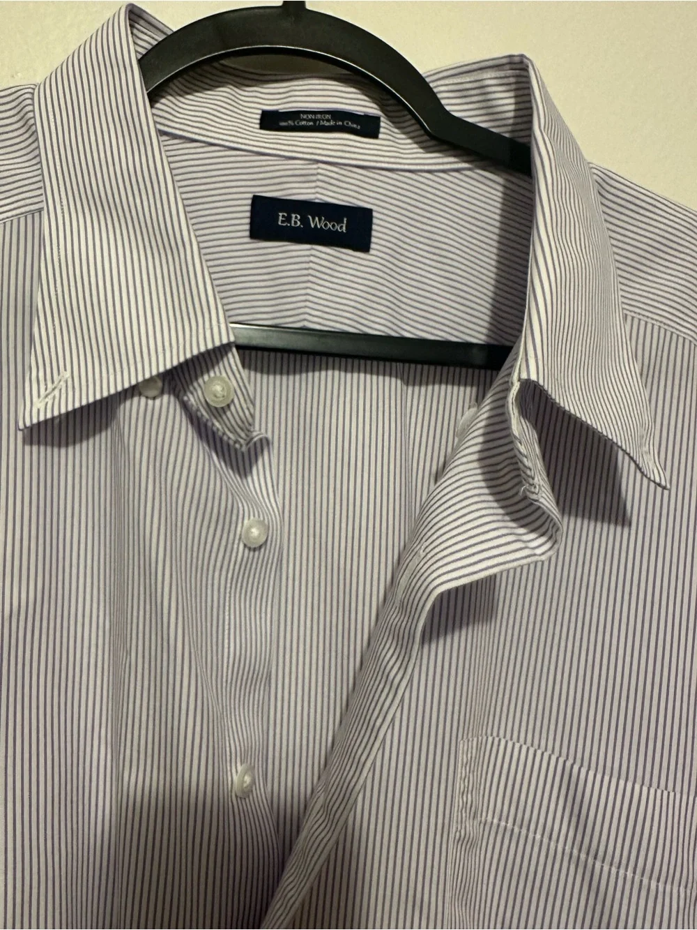 E.B. Wood Men's Non-Iron Dress Shirt Blue Stripe Long Sleeve Button Down 18 1/2